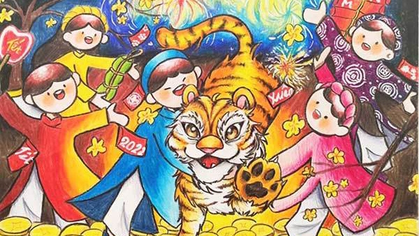 Children's Tet paintings celebrate New Year